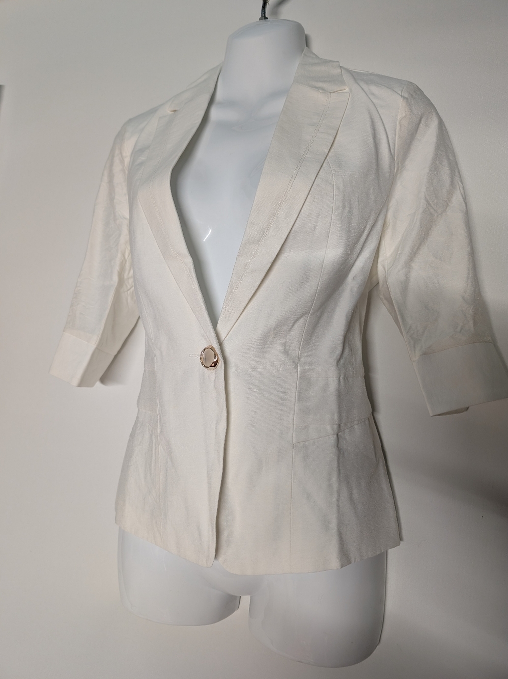 Cropped Sleeve White Women's Blazer Small Classic Mother Of Pearl